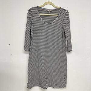 J Jill Pure Pima Cotton Black & White Striped Long Sleeve Shirt Dress Womens S